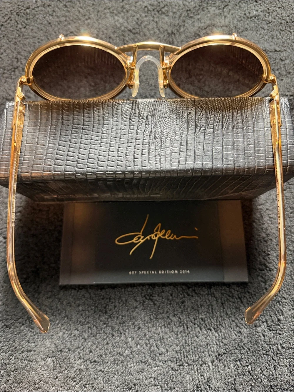 Cazal Gold Round Sunglasses with Dark Lenses